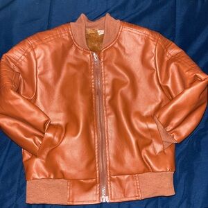 Burnt Orange Faux Leather Bomber Jacket size 4T